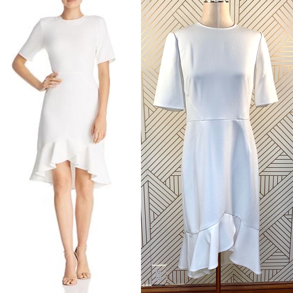 Shoshanna Alessia Crepe Fluted-hem Dress in White